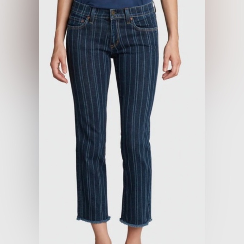 Principle Denim Cropped Ankle Jeans | Optimist (Dark Blue Striped) | Size 26
